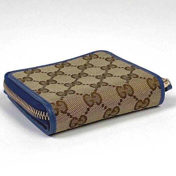 Gucci Beige Blue GG Zip Canvas Wallet Bifold - Picture 1 of 6